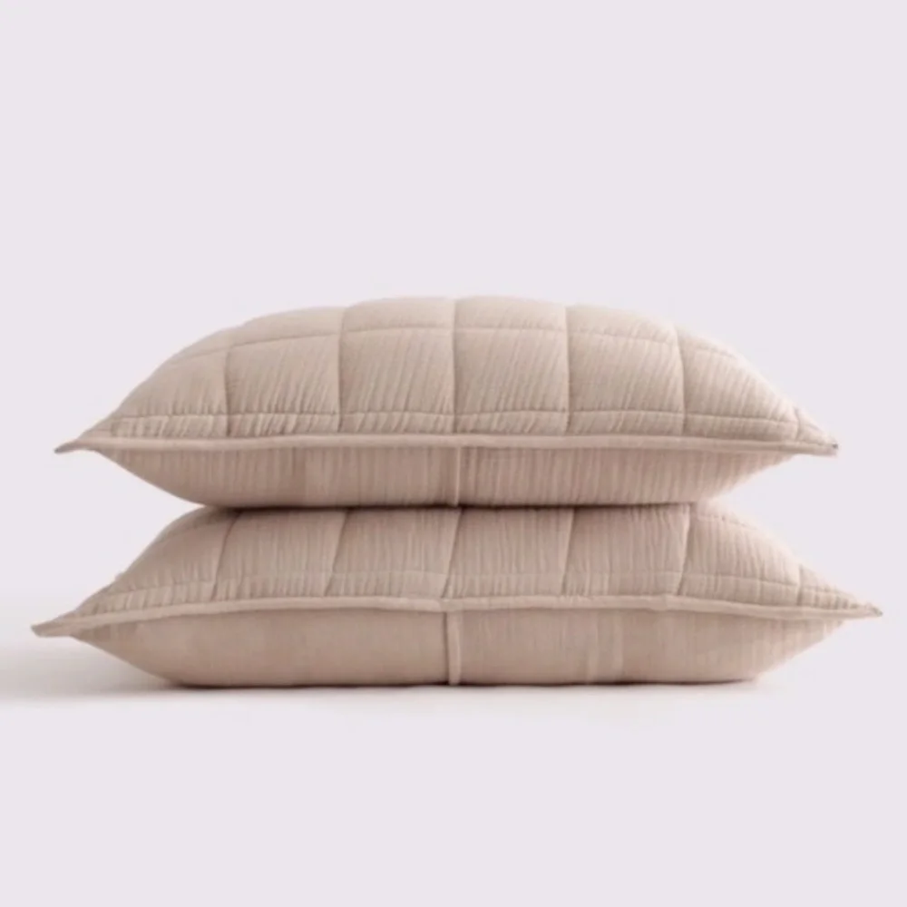 NWOT Quince Organic Airy Gauze Box Quilt King Sham Set in Dune (Tan)